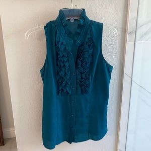 Deep Turquoise Blouse with Ruffle Detail